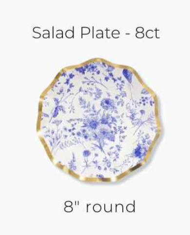 Blue Floral Wavy Paper Salad Plate