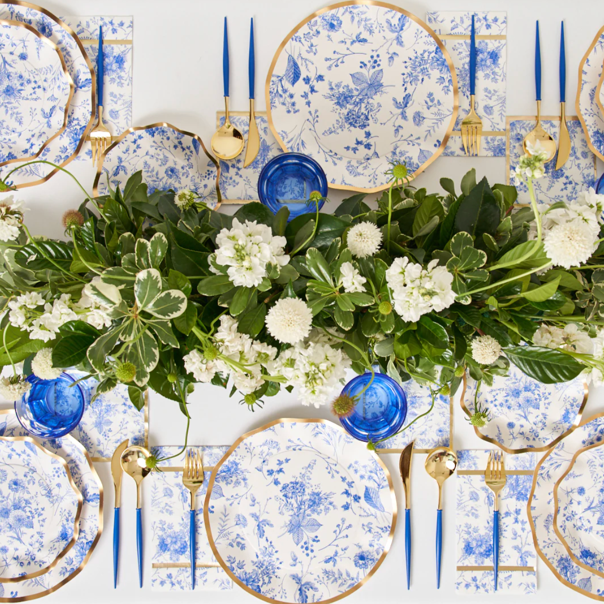 Blue Floral Wavy Paper Salad Plate