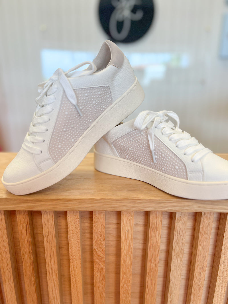 The Berne White | Pearl Studded Paneled Sneaker